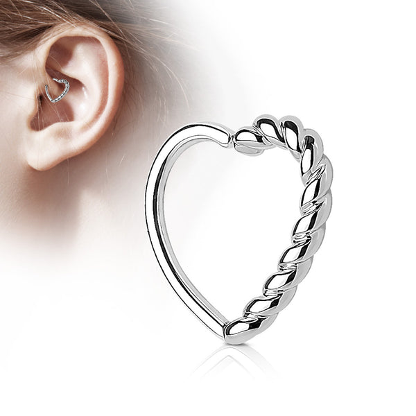 Reversible Half-Braided Heart Hoop Earring 16GA