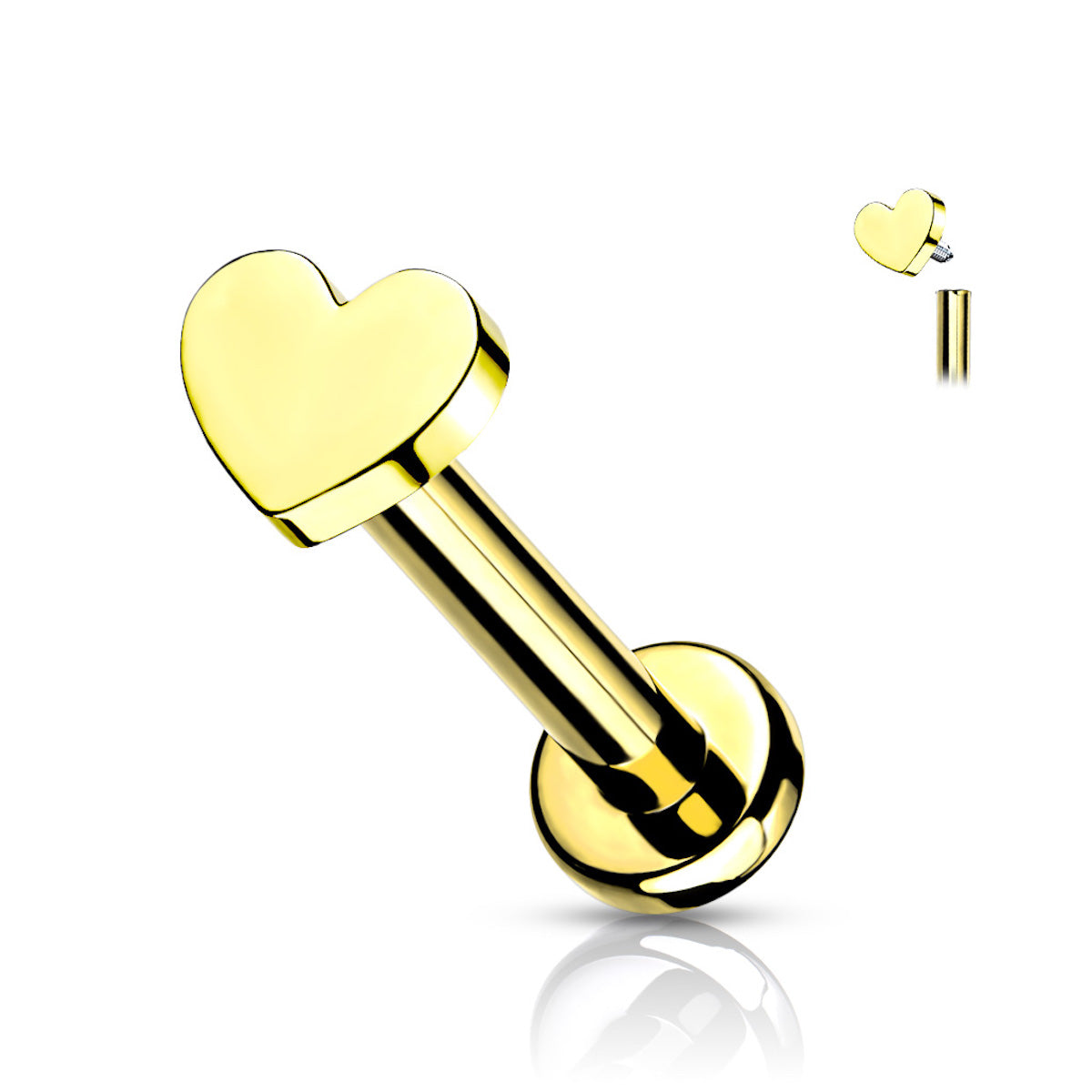 Titanium Heart Labret Stud - 16GA, Various Lengths