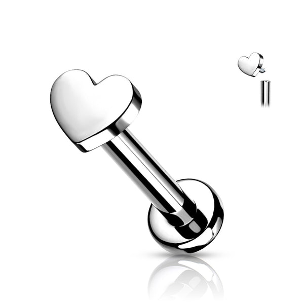 Titanium Heart Labret Stud - 16GA, Various Lengths