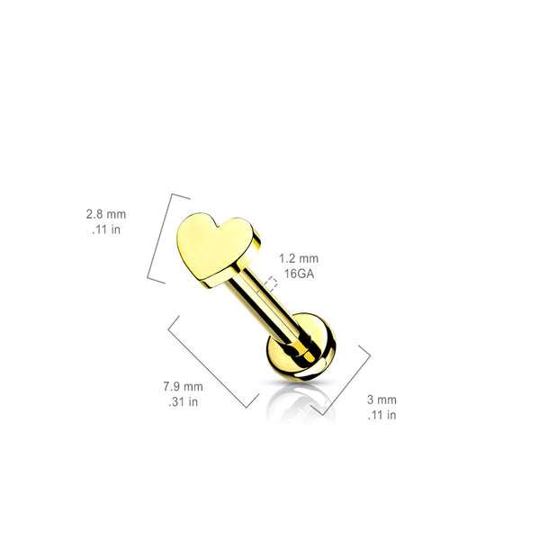 Titanium Heart Labret Stud - 16GA, Various Lengths