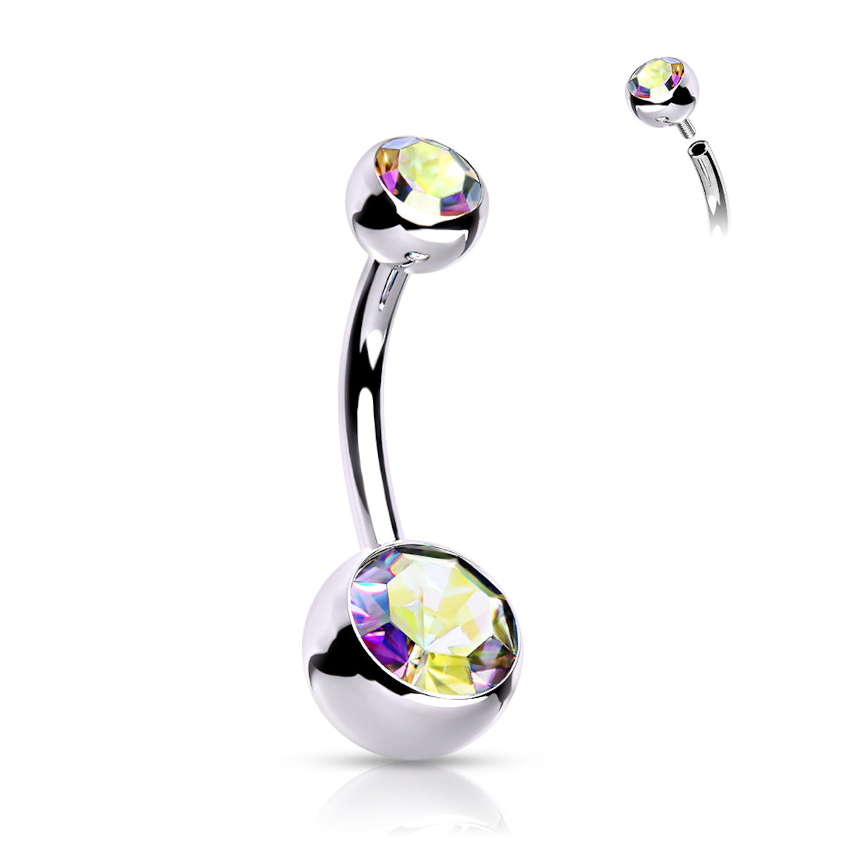 Titanium Curved Barbell Belly Ring, 14Ga, Jewel Set