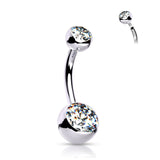 Titanium Curved Barbell Belly Ring, 14Ga, Clear Jewels