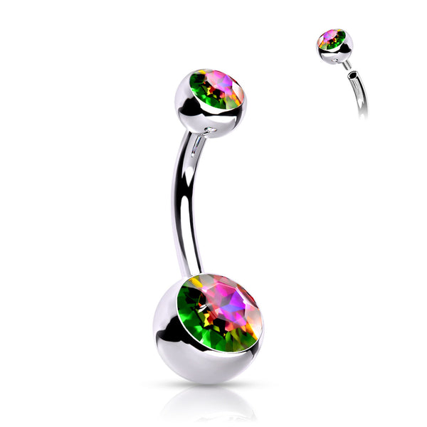 Titanium Curved Barbell Belly Ring, 14Ga, Jewel Set