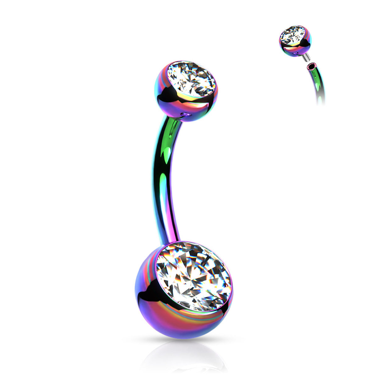 Titanium Curved Barbell Belly Ring, 14Ga, Jewel Set