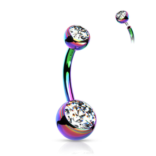 Titanium Curved Barbell Belly Ring, 14Ga, Jewel Set