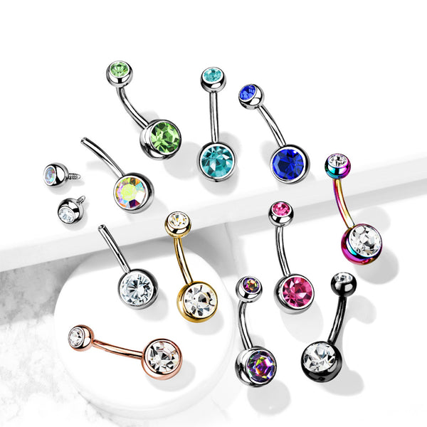 Titanium Curved Barbell Belly Ring, 14Ga, Jewel Set