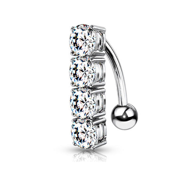 Elegant 14G Reverse Naval Ring with CZ Gems