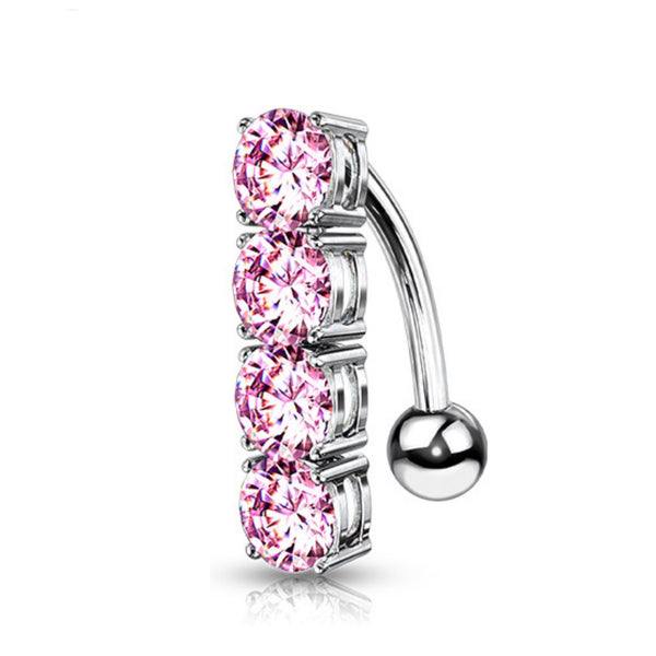 Elegant 14G Reverse Naval Ring with CZ Gems