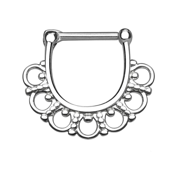 Elegant Tribal Fan Septum Ring, 16GA Hinged Clicker