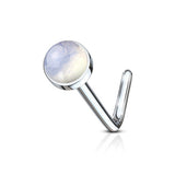 L-Bend Nose Ring, 316L Steel, Semi-Precious Stone, 20GA