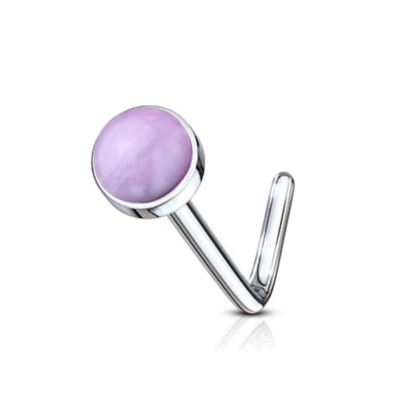 L-Bend Nose Ring, 316L Steel, Semi-Precious Stone, 20GA