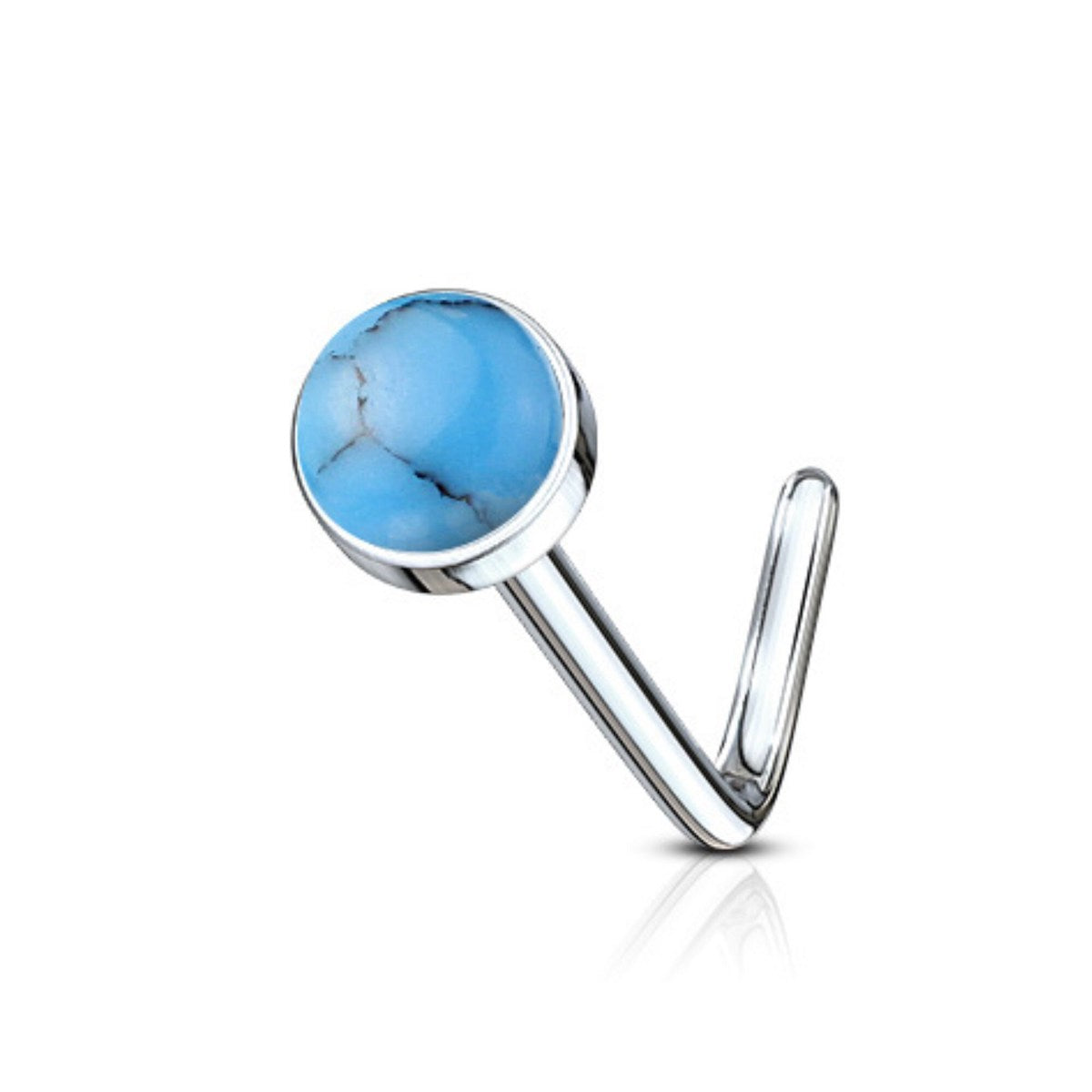 L-Bend Nose Ring, 316L Steel, Semi-Precious Stone, 20GA