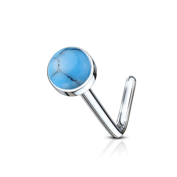 L-Bend Nose Ring, 316L Steel, Semi-Precious Stone, 20GA