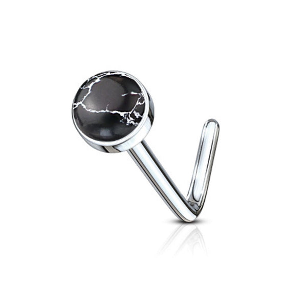 L-Bend Nose Ring, 316L Steel, Semi-Precious Stone, 20GA