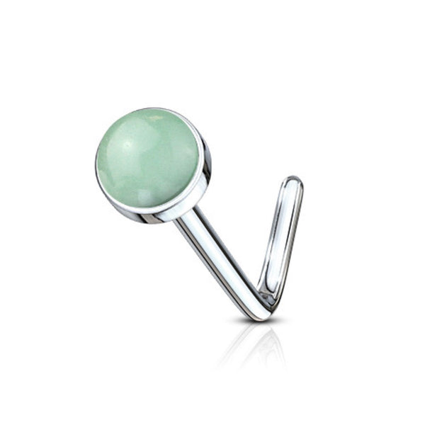 L-Bend Nose Ring, 316L Steel, Semi-Precious Stone, 20GA