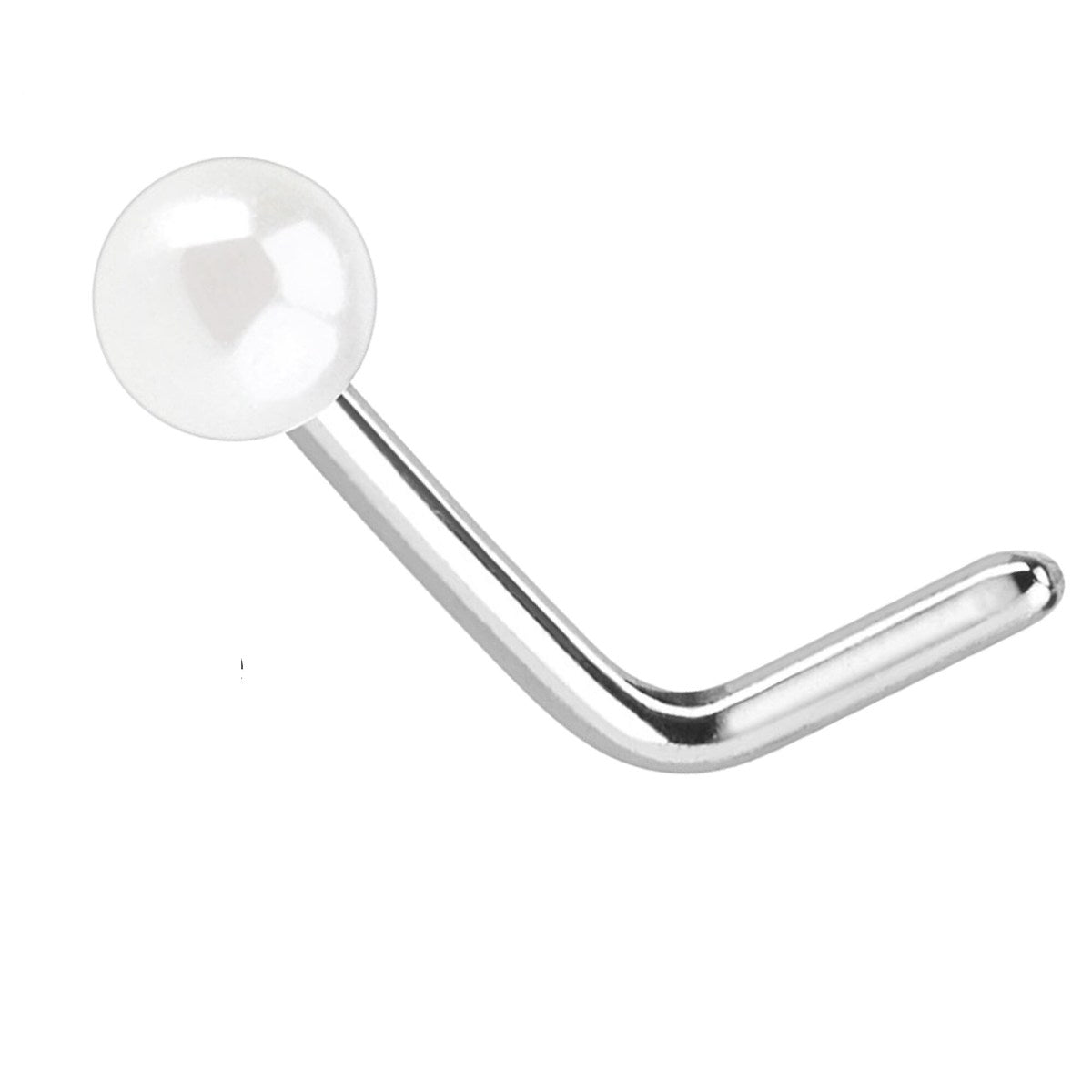 Elegant Pearl Nose Stud, 316L Steel, L-Bend, 20GA, 6mm