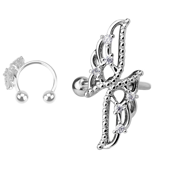 Surgical Steel Non-Pierced Cross Wing Ear Cuff