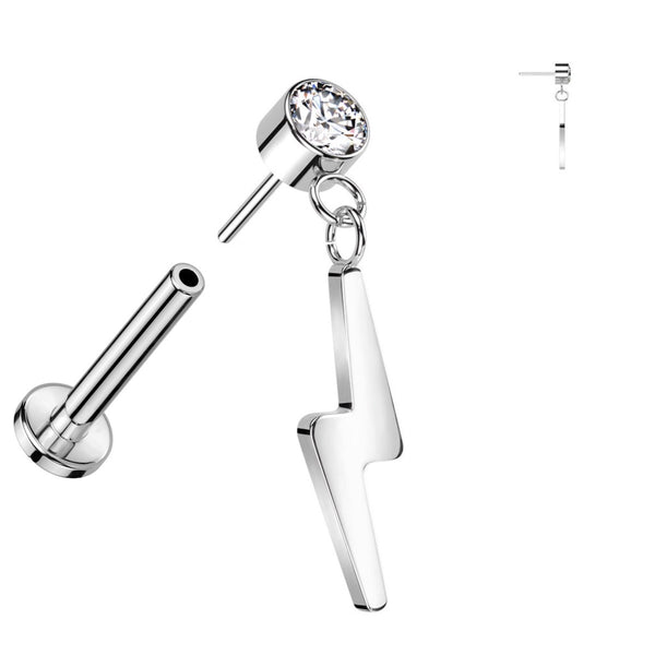Titanium Labret with CZ & Lightning Dangle, 16GA