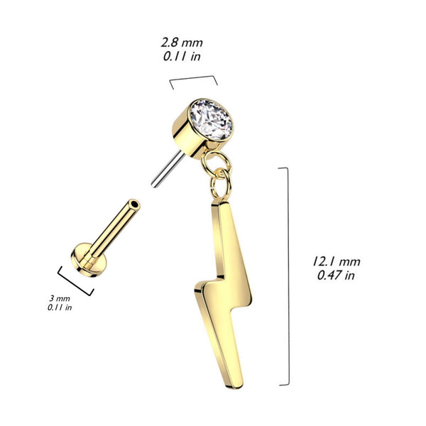 Titanium Labret with CZ & Lightning Dangle, 16GA
