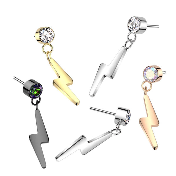 Titanium Labret with CZ & Lightning Dangle, 16GA