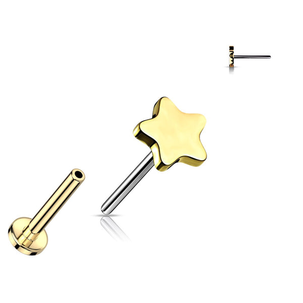 Titanium Star Labret Studs - 16GA, 6/8mm, Assorted Colors