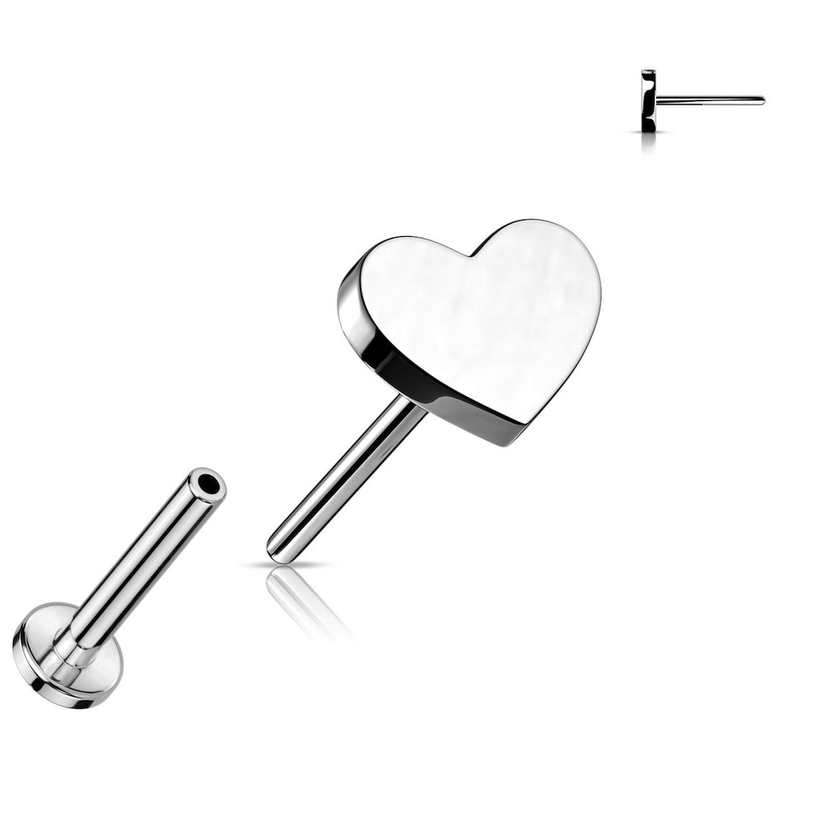 Titanium Heart Labret Studs - 16GA, 6/8mm, Assorted Colors