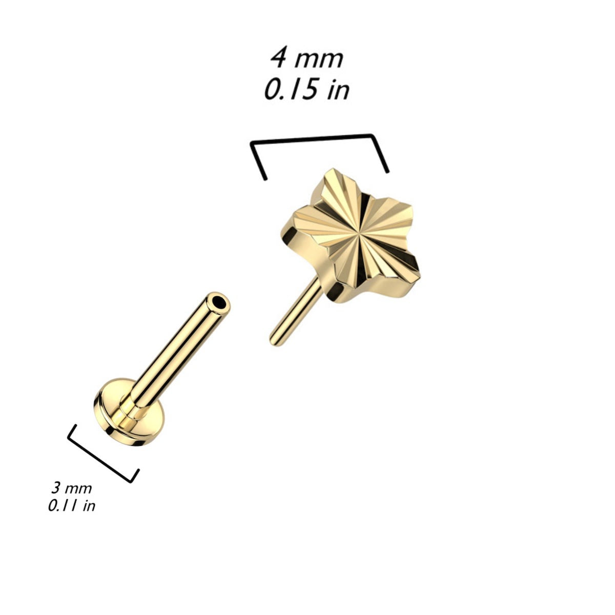 Titanium Star Labret - Threadless, 16GA, 6-8mm, Assorted Colors
