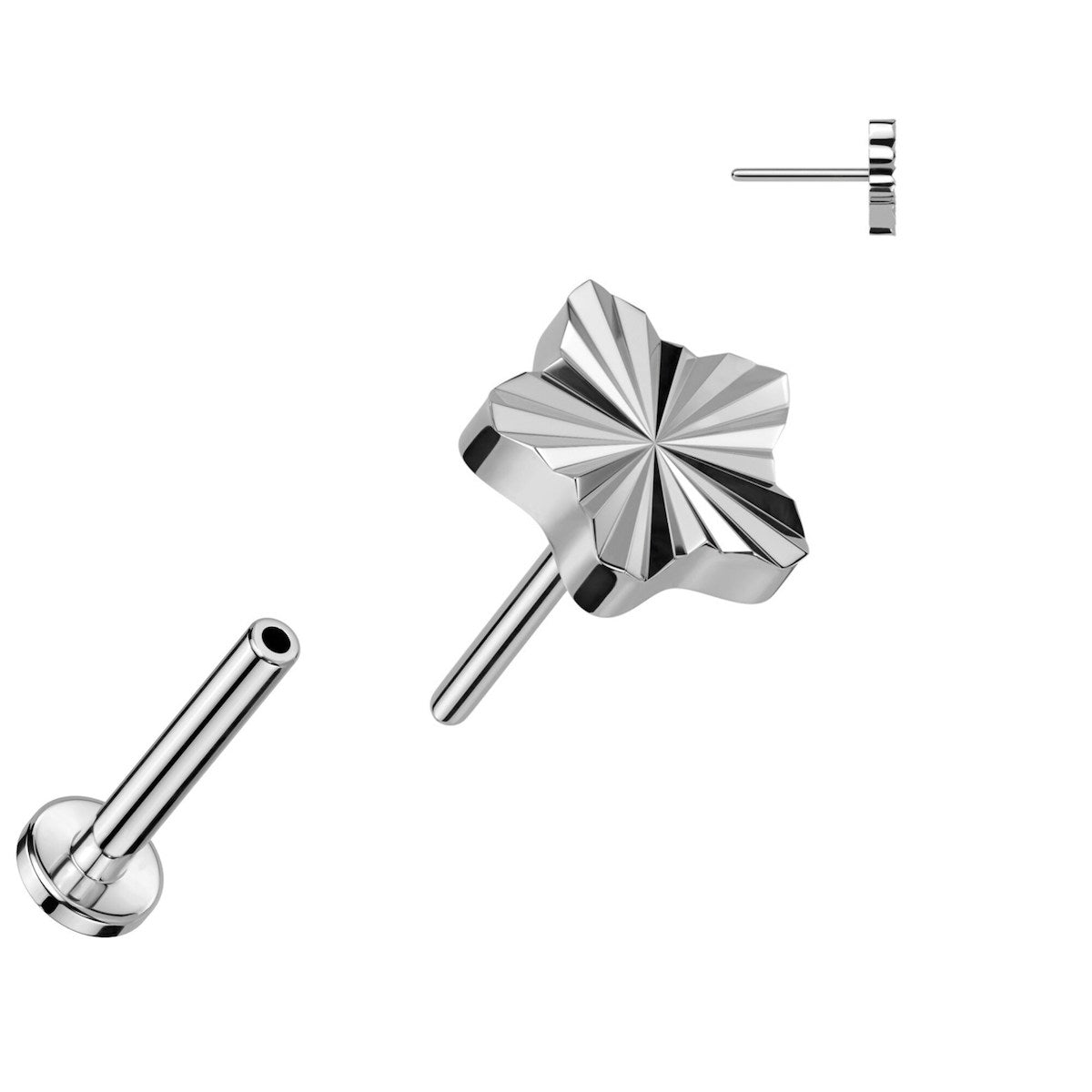 Titanium Star Labret - Threadless, 16GA, 6-8mm, Assorted Colors