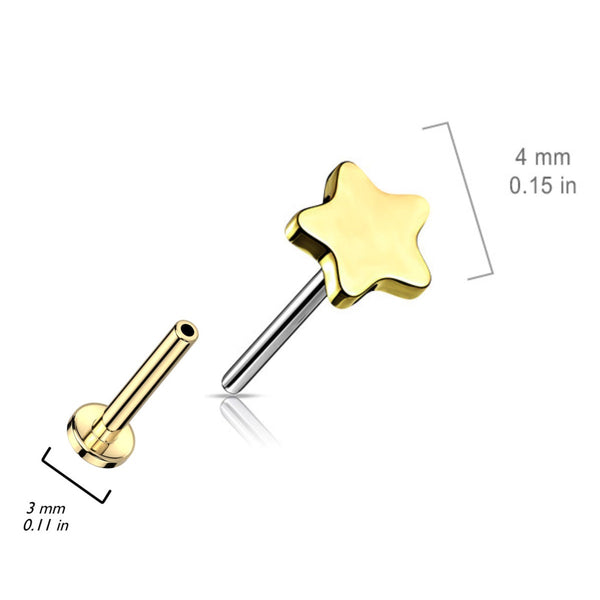 Titanium Star Labret Studs - 16GA, 6/8mm, Assorted Colors