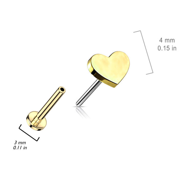 Titanium Heart Labret Studs - 16GA, 6/8mm, Assorted Colors