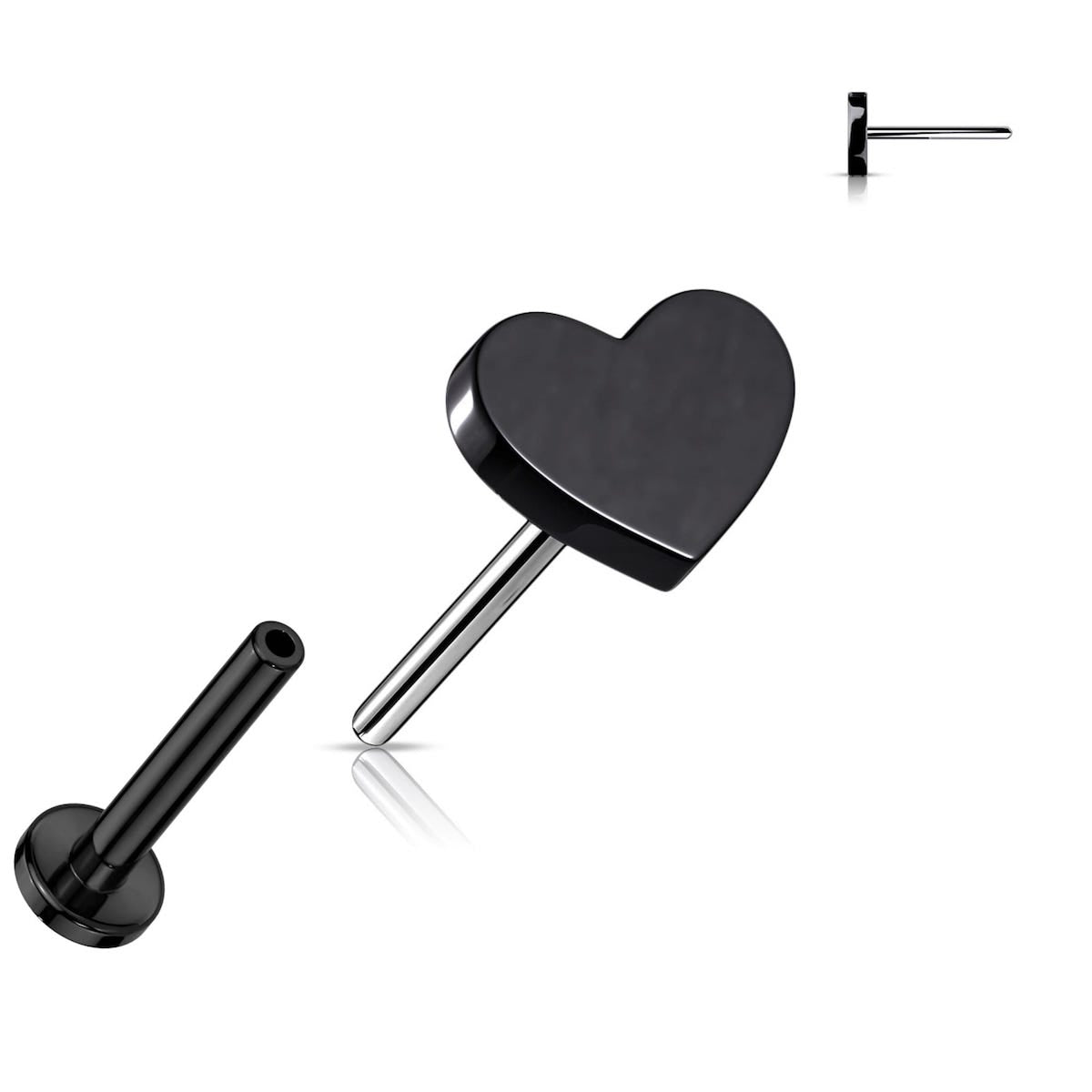 Titanium Heart Labret Studs - 16GA, 6/8mm, Assorted Colors