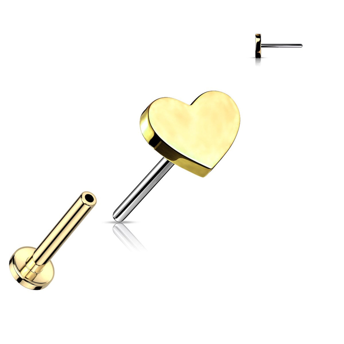 Titanium Heart Labret Studs - 16GA, 6/8mm, Assorted Colors