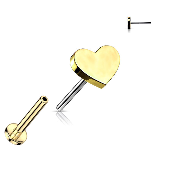 Titanium Heart Labret Studs - 16GA, 6/8mm, Assorted Colors