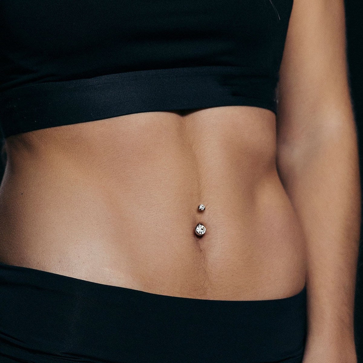 Titanium Curved Barbell Belly Ring, 14Ga, Clear Jewels
